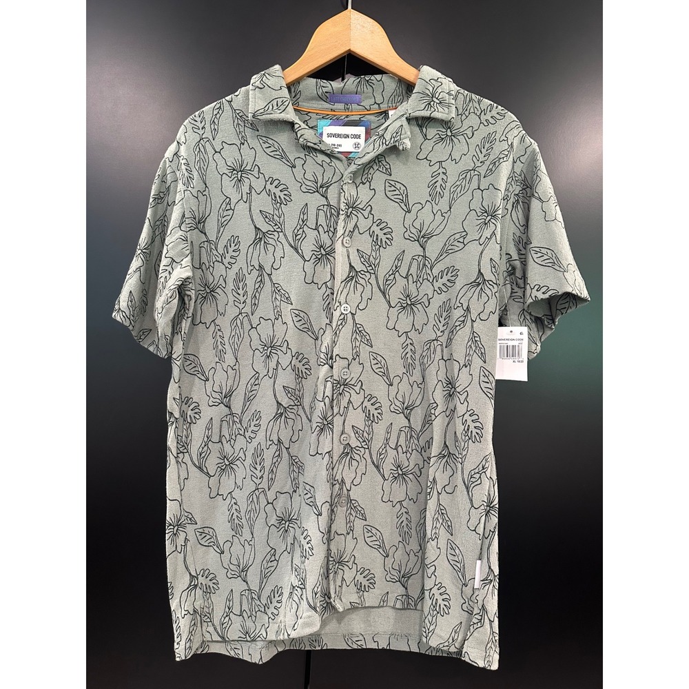 Sovereign Code Mens S Boys 18/20 Sage Green Floral Button Down Shirt NWT